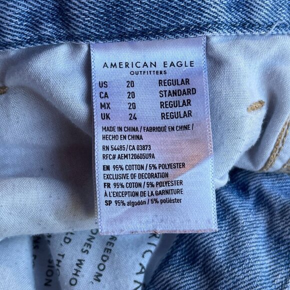 American Eagle Distressed Curvy Mom Jeans Womens 20 38x26 Ankle High Rise Light - Picture 9 of 12